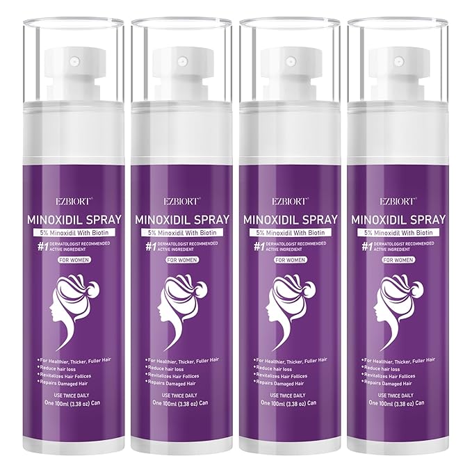 5% Minoxidil Spray for Women-4 PCS ，monoxide for men hair Infused with Biotin, hers hair regrowth treatment, Supports Thicker and Fuller Hair & Beard (13oz, 7 Month Supply)