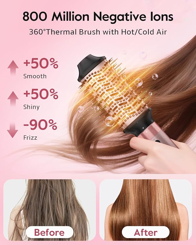 Brightup 5 in 1 Air Styler, 1400W High Speed Hair Dryer Brush, Professional Automatic Hair Curler with Cool Shot Button, 800 Million Ionic, No Heat Damage, with Travel Bag
