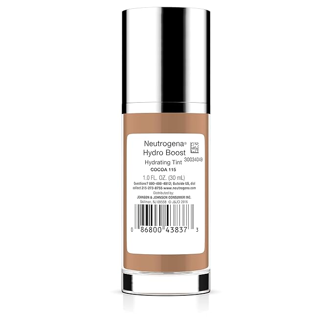 Neutrogena Hydro Boost Hydrating Tint with Hyaluronic Acid, Lightweight Water Gel Formula, Moisturizing, Oil-Free & Non-Comedogenic Liquid Foundation Makeup, 115 Cocoa Color 1.0 fl. oz (Pack of 2)