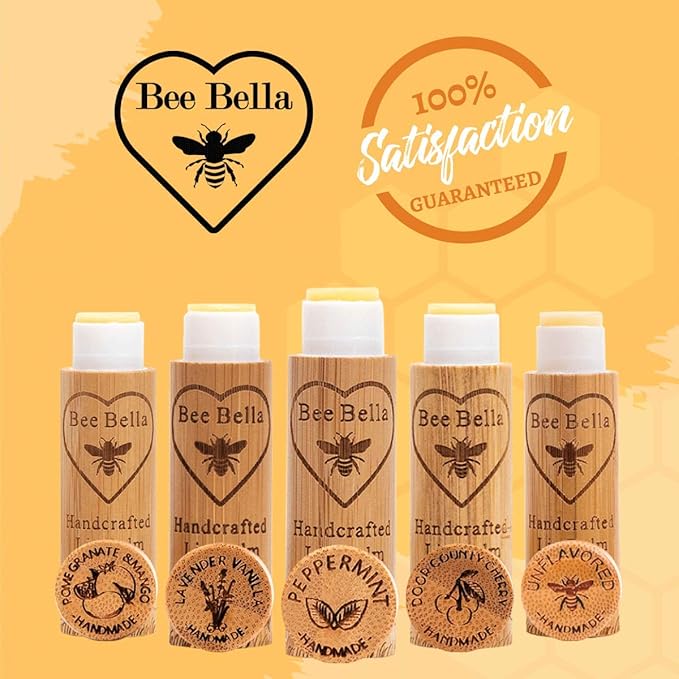 Bee Bella Lip Balm, Peppermint, 3 Pack - Hydrating Lip Care, 100% Natural, Original Organic Beeswax with Vitamin E, Handmade in USA