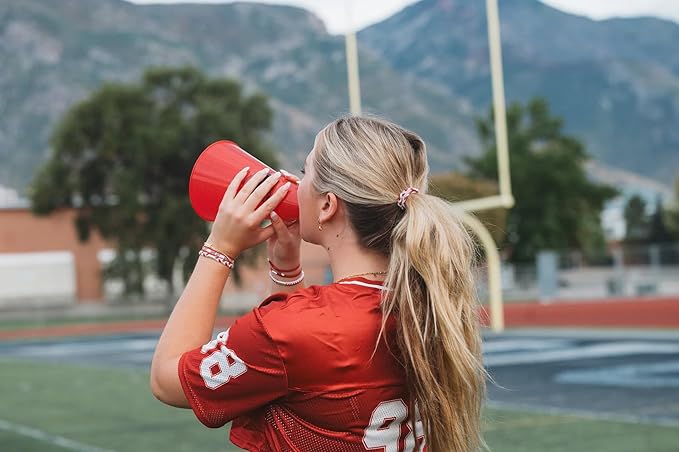 K'lani Game Day Hair Tie Bracelets – 5-Pack Stretchy No-Crease Hair Ties & Stylish Bracelets – Team Color Accessory for Hair or Wrist - Crimson & White, Medium