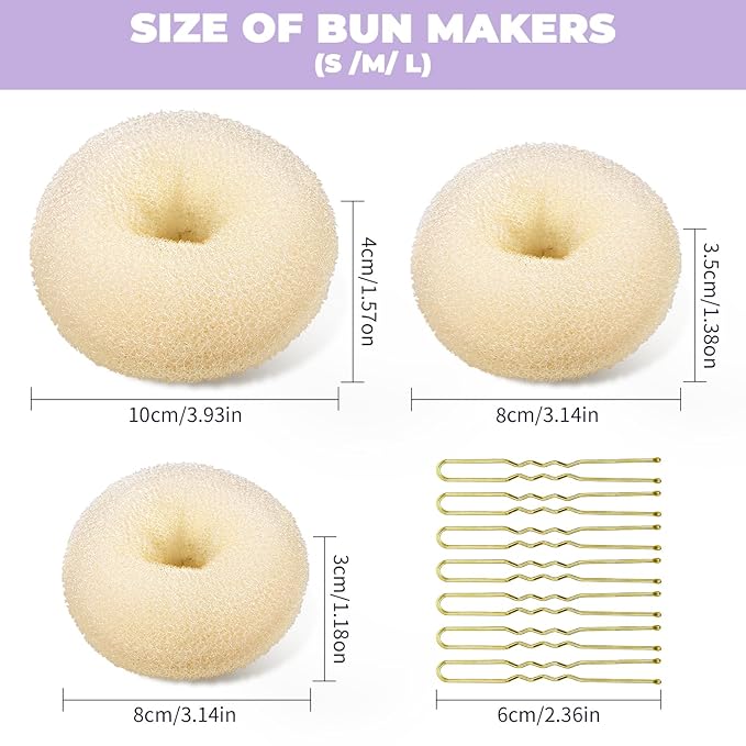 TsMADDTs Donut Bun Maker, 3PCS Hair Bun Maker with 20PCS Bobby Pins Blonde for Ballet Styling