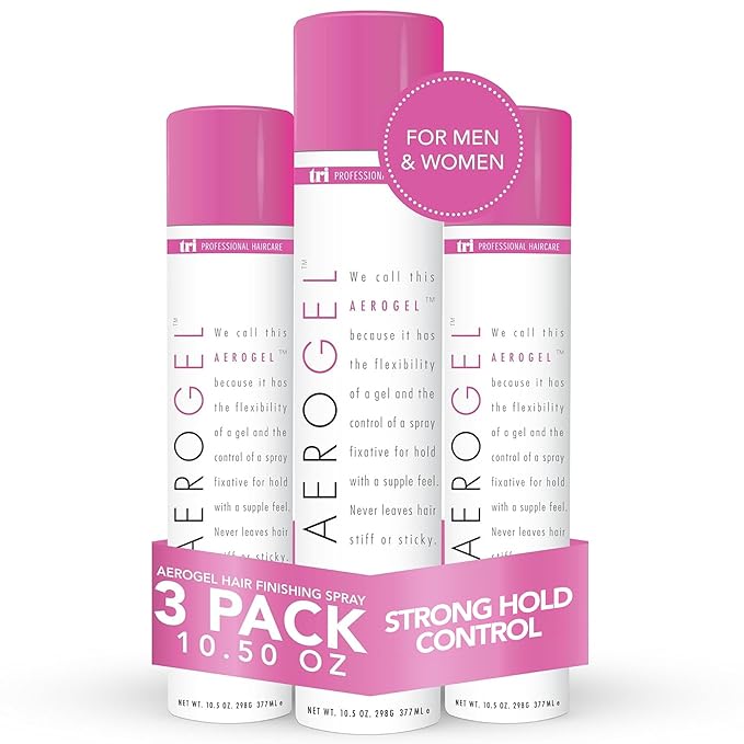 TRIDESIGN Aerogel Hairspray - Strong Hold Hair Finishing Spray for Volumizing & Control, Flexible Styling for All Hair Types, Non-Sticky and Scented - For Women and Men - Pack of 3 (10.5 Oz)