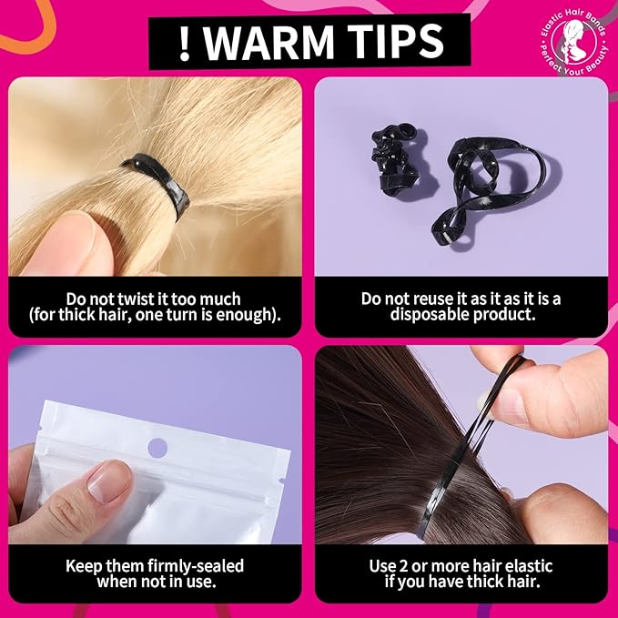 Teenitor Black Hair Elastics Ties, 300pcs Rubber Bands Hair Soft Elastic Bands