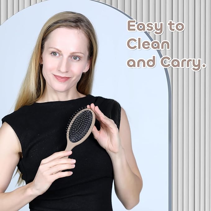 WeiLa Anti-Static Hair Brush Oval, Stainless-Steel Bristles Detangler for Wigs & Hair, ABS Handle (Marble Brown + Lemon, Couple)