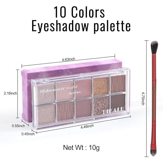 Erinde 10 Color Eyeshadow Palette Makeup - Matte Shimmer Glitter Eye Shadow, Ultra-Blendable, High Pigmented, Naturing-Looking, Neutral Nude Eyeshadow Palette with Professional Brush, Summer Dreamland