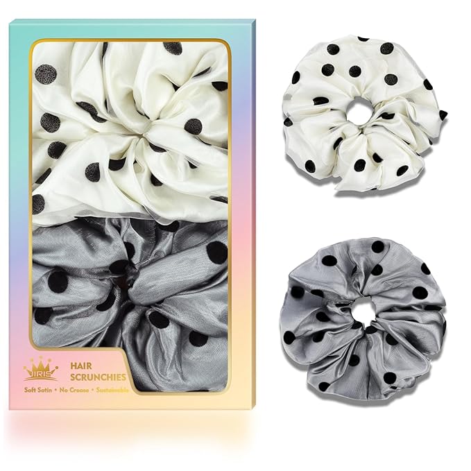 2Pcs Big Organza Hair Scrunchies for Women, Fashion Dot Printed No Crease Hair Ties for Thin Thick Hair,Soft Hair Bands No Damage for Girls, Ideal Gifts for Women (Set 12)