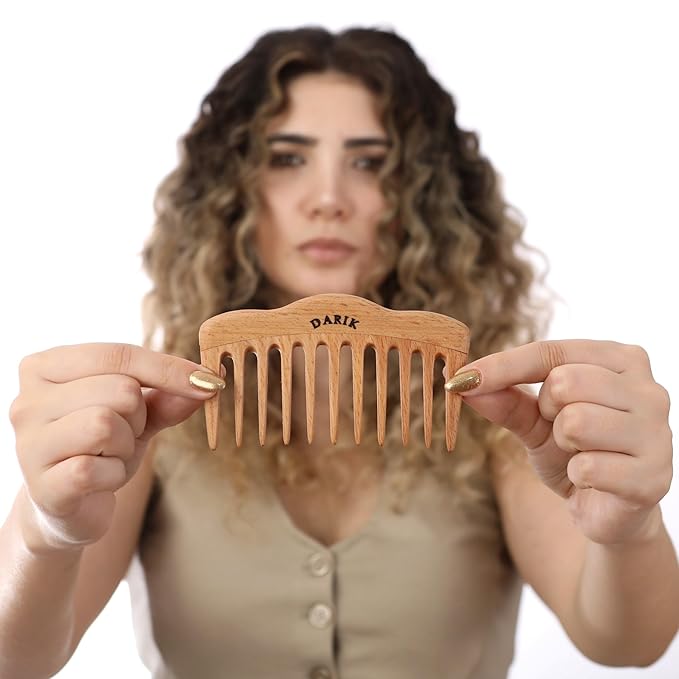 Wide Tooth Wooden Comb Handmade - Natural Vintage Style Wide Tooth Comb for Curls Gentle Styling - Anti-Static Wood Hair Combs For Women Detangling (Oval Wide Tooth)