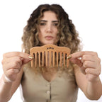 Wide Tooth Wooden Comb Handmade - Natural Vintage Style Wide Tooth Comb for Curls Gentle Styling - Anti-Static Wood Hair Combs For Women Detangling (Oval Wide Tooth)