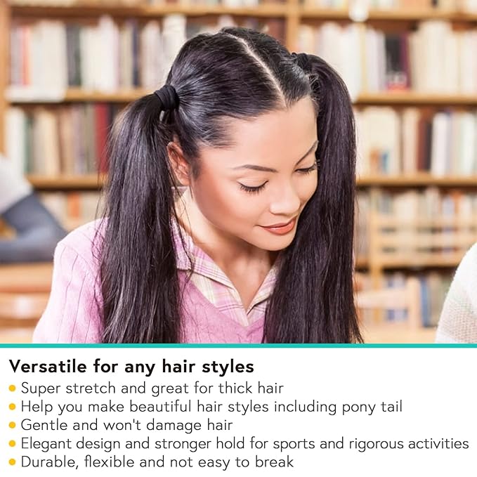 MARY LAVENDER 100pcs Thick Seamless Hair Ties for All Hair Types Black Color Hair Elastics Ponytail Holders Hair Scrunchies No Damage for Women Girls 100pcs