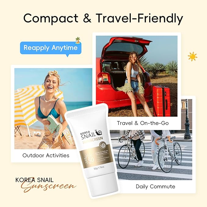 Face Sunscreen SPF 50 with Snail Mucin – Hydrating Daily Lightweight Body Sunscreen, Non-Greasy & Non-White Cast, Sensitive Skin-Friendly 50g