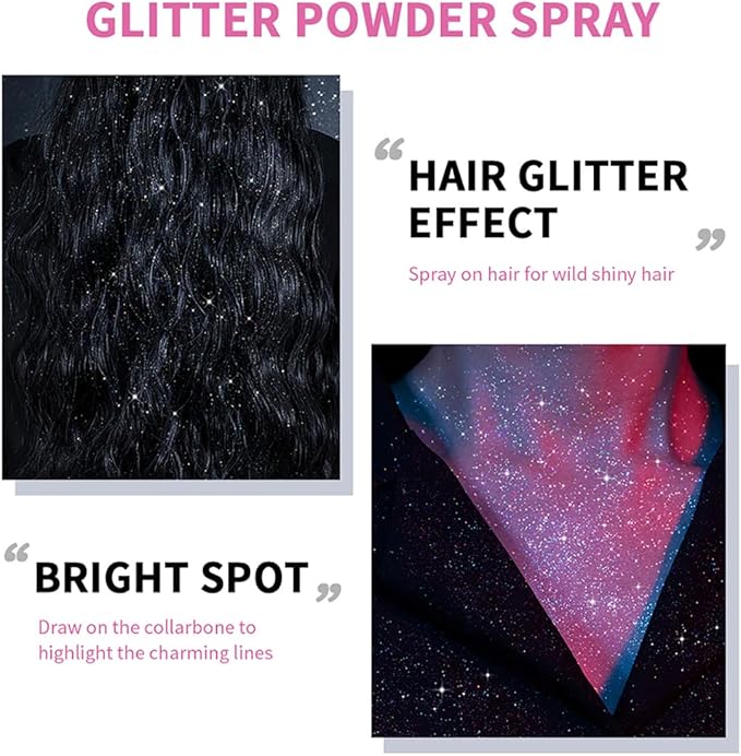 Body Glitter Spray, Perfect Hair and Body Shiny Music Festival Stage Makeup Rave Festival Clothes Glitter Spray. ﻿