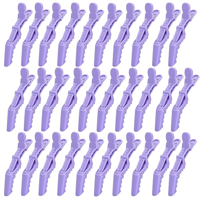 30 Pcs Alligator Hair Clip for Styling Sectioning - Salon Hair Clip for Thick Hair, Plastic Hair Styling Clip with Wide Teeth & Double-Hinged Design (Purple)