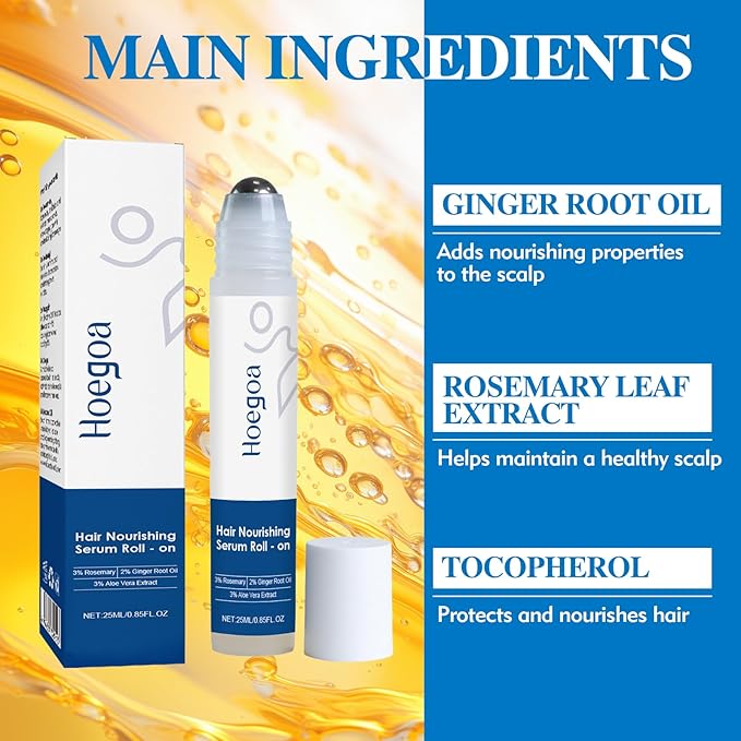 Hair Nourishing Serum Roll-On - Revitalizes & Strengthens Weak Hair to Reduce Hair Fall & Boost Growth, Daily Scalp Care Treatment with Rosemary Oil for Men & Women