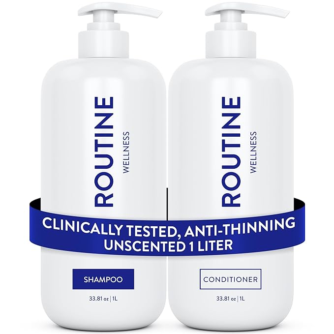 Routine Wellness 1 Liter Anti-Thinning Volumizing Shampoo and Conditioner Set for Thinning Hair & Hair Loss - Grow Your Confidence with Biotin & DHT Blockers - 1 Liter Unscented Set