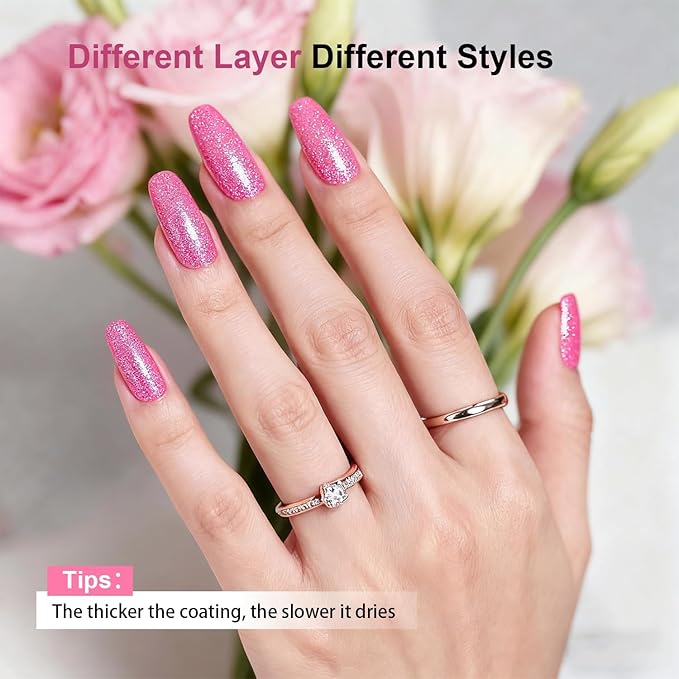 16.5ml Pink Glitter Nail Polish Large Volume Quick Dry Nail Polish, Long Lasting Shine, Fingernail Toenail Nail Art DIY Home Travel Nail Art Gift