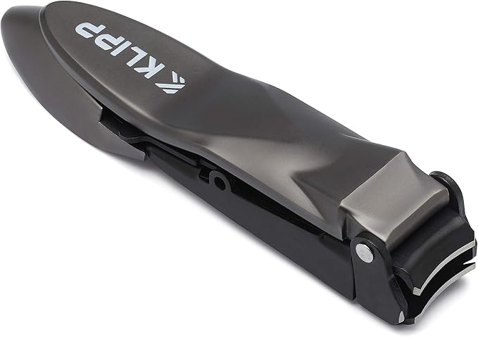 Nail Clippers for Men with Catcher - KLIPP Heavy Duty Razor-Sharp Self-Collecting Nail Cutter, Ergonomic Lever for Fingernails & Toenails, Ideal Gift for Men & Grooming Gifts Includes Ziplock Pouch