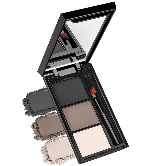 Eyebrow Powder，Eyebrow Kit Makeup Palette，3 Colors Eye Brow Powder With Mirror&Brow Brush for Women，LongLasting，Waterproof，Fill & Sculpt，Defined Natural Brows，Friendly Compact，Black Brown Nude 01
