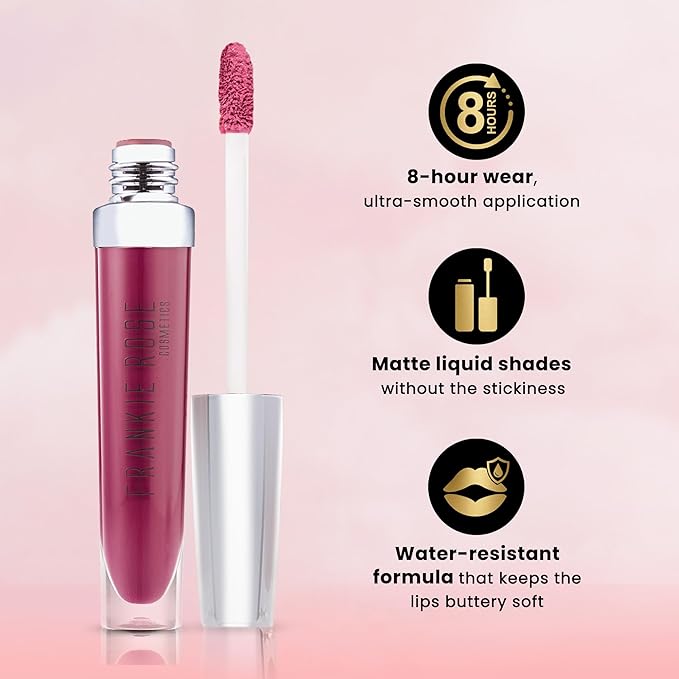 Frankie Rose Cosmetics Ultra Matte Liquid Lipstick - Long Lasting Lip Cream - Highly Pigmented, Smooth, Creamy Lip Color for Women - Wild