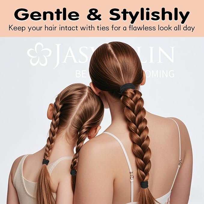 2.4" Large Hair Ties No Damage, Thick Hair Bands for Women, Soft Elastic Ponytail Holders Cotton Seamless Scrunchies Stretchy No Crease 30 Pcs (Black)