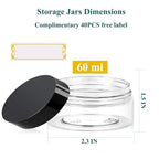2oz Plastic Jars with Lids 36PCS Small Cosmetic Slime Containers Clear Travel Round Jars Empty Sample Containers Leak Proof Pot Jars with Black Lids for Lotion and Cream Acrylic Powder