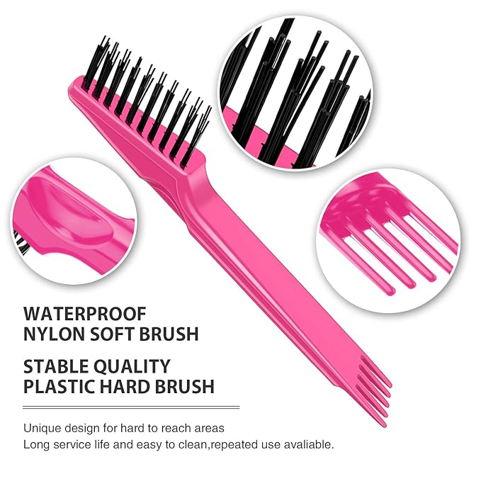 Boao 2 Pieces Hair Brush Cleaning Tool Comb Set Mini Hair Brush Dirt Remover with Metal Wire Rake for Removing Hair Dust Home and Salon Use(Pink and Pink)