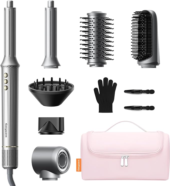 Easywave 7 in 1 Hair Dryer Brush: 110,000 RPM High-Speed Blow Dryer with Negative Ions for Frizz-Free Styling Fast Drying Auto Curling Volumizing Straightening, Hot Air Brush with Travel Bag