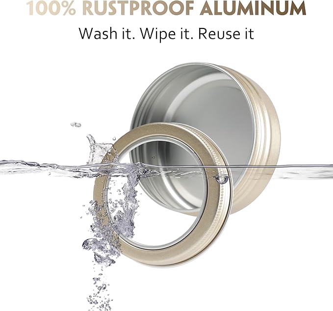 24 Pack 2 Ounce Screw Top Aluminum Tin Jar with Screw Clear Lid and Blank Labels, Refillable 60ml Metal Containers for Lip Balms, Candles, Salves, Spices, Crafts (Champagne)