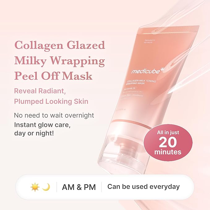 medicube Wrapping Mask Collagen Glazed Milky Glow Daytime Peel Off Mask | Quick and Easy Care with Glutathione, Niacinamide for Plumped, Hydrated & Smooth Skin | Korean Skin Care, 2.53 fl.oz