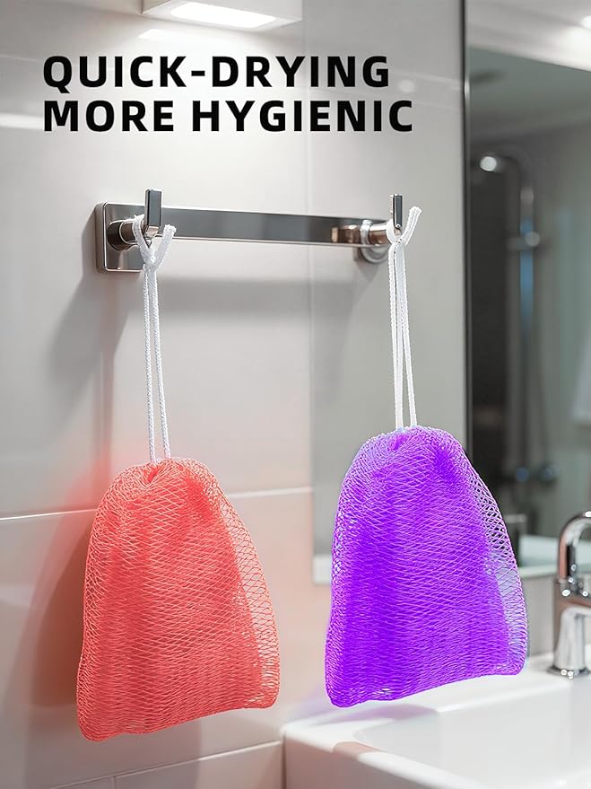 2Pcs African Net Sponge Authentic with Knots - Exfoliating Body Scrubber for All Skin Types, African Bath Sponge, Wash Cloth, Gentle Exfoliation Shower Rag for Women Daily Use(Pink & Purple)