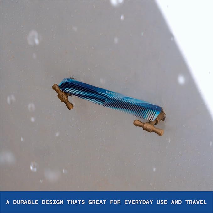 WAVEY Quality Hair Comb for Men and Women, Recycled Ocean Plastic, 7 Inches length perfect for home and travel, Wide and Fine Tooth for thick, thin, wavy, straight and curly hair styling - BLUE