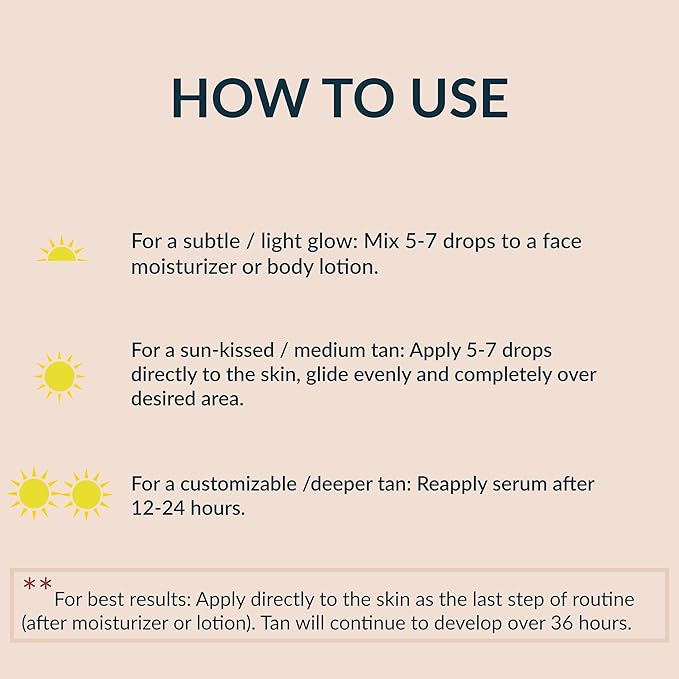 Self Tanner Bronzing Drops - Anti Aging Gradual Sunless Tanning Drops, Natural Hydrating Glow for Face & Body with Vitamin C - Fake Tan Lotion, Vegan & Cruelty Free, 1 oz