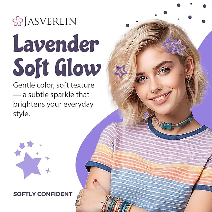 36 Pcs Star Hair Clips, Y2k Cute Snap Barrettes for Women Thin Thick Hair, Colorful Kawaii Girls Rave Accessories Glitter Non Slip Metal Hairclips Assorted Sizes (Purple)