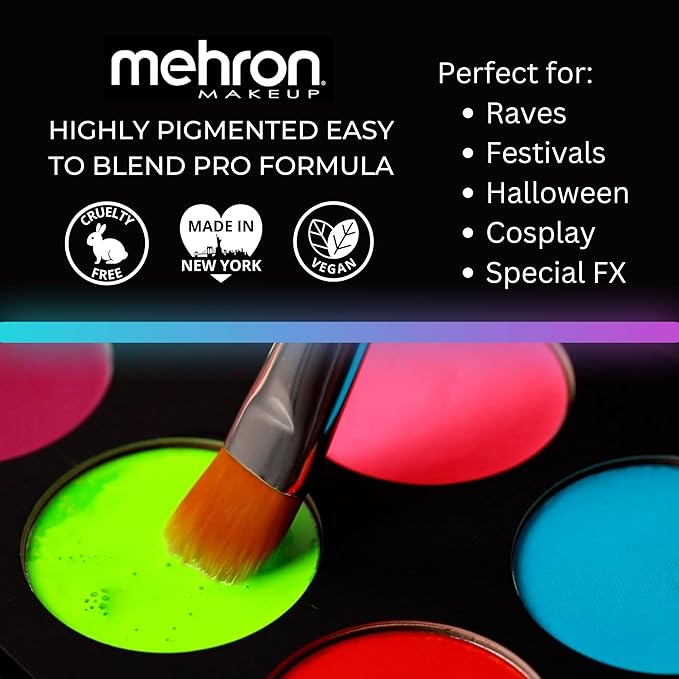 Mehron Makeup Paradise FX Neon UV Glow 8 Color Palette | Magnetic Refillable Special Effects Paint Palette | Professional Water Activated Paint for Raves, Costumes, SFX, Halloween, & Cosplay