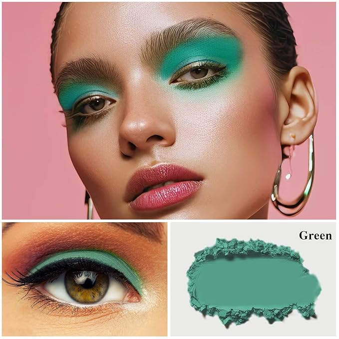 MEICOLY Single Green Eyeshadow Palette with Mirror,Stocking Stuffers for Women,Matte Green Eye Shadow for Elphaba Christmas Makeup,Pressed Powder Eyeshadow,Matte Shade Eyelid Color Eye Makeup