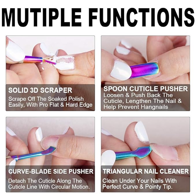 2PCS Metal Cuticle Pusher and Scraper (Chameleon/Rainbow), Colorful Nail Trimmer Cutter Stainless Steel Gel Scraper Tool, Polish Remover Peeler Salon Manicure Cleaner for Fingernail and Toenail