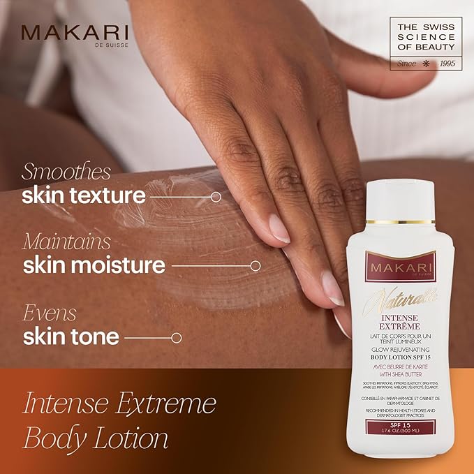 Makari Naturalle Intense Extreme Body Lotion SPF15 (17.6 oz) | Toning Body Lotion for Dry to Normal Skin Types | Brightens Complexion and Helps Fade Marks | Soothes and Conditions with Shea Butter
