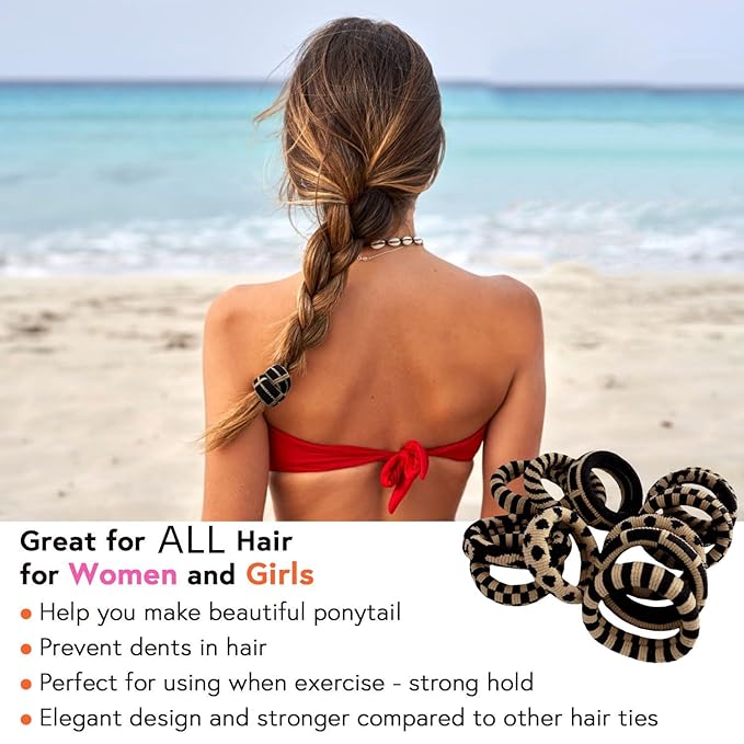 Large Stretch Thick Hair Ties for All Hair Types Seamless Hair Ponies Elastics Ponytail Holders Hair Scrunchies for Thick Hair Hair Accessories Women Girls 12-Pack