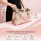 Youbella Cordless Hair Curling Iron Brush, Portable Travel Hair Curler, Mini 1.5″ Heated Round Brush, 3-in-1 USB Rechargeable Straightening Wand for Styling & Smoothing, 200 Million Ionic Care, Pink