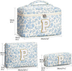 Birthday Gifts for Teen Girls Women, Personalized Initial Makeup Bag Quilted Cosmetic Bag Floral Make Up Bag Travel Toiletry Bag Teen Girl Gifts Trendy Stuff Christmas Gifts for Mom Daughter Friends