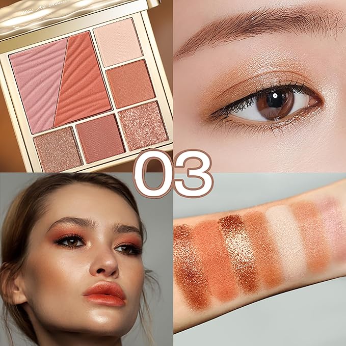 All-in-One Eyeshadow Palette, 7 Colors Eye Shadow Palette, Glitter, Matte, Shimmer Eyeshadows, Blush, Highlighter Contour Makeup Palettes, Highly Pigmented Waterproof Long Lasting. (Color 3)