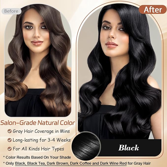Instant Black Hair Dye Shampoo for 100% Gray Hair Coverage, Natural Herbal Hair Color Shampoo Hair Dye, 3 in 1 Coloring & Care Formula Lasts 3-4 Weeks, Easy & Quick to Use for Women Men, 500ML