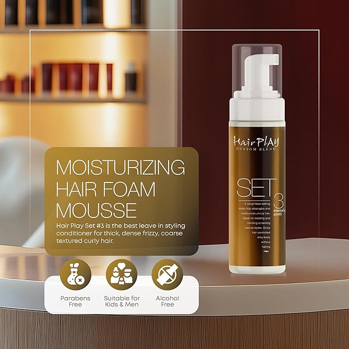 Hair Play Set #3 Hair Foam Mousse - Extra Hold Styling Foam for Frizz Control - Hair Mousse for Curls - Curl Defining Volumizing Mousse for Wavy Hair - 8 Fl Oz