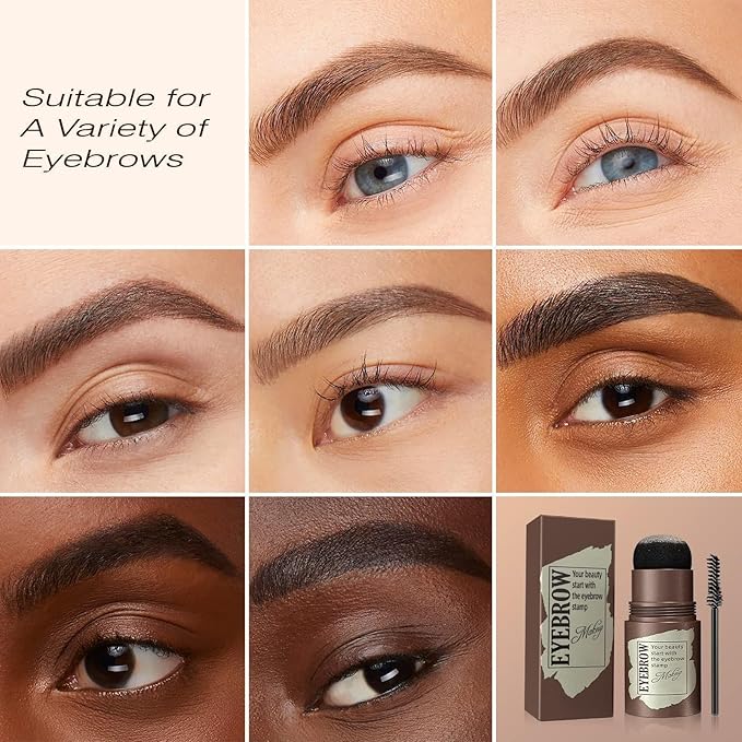 Eyebrow Stamp Stencil Kit - Long-Lasting Eyebrow Powder with Brush, Waterproof & Smudge-Proof Brow Shaping Kit with 24 Reusable Thin & Thick Eyebrow Stencils for Voluminous Brow (Black Brown)