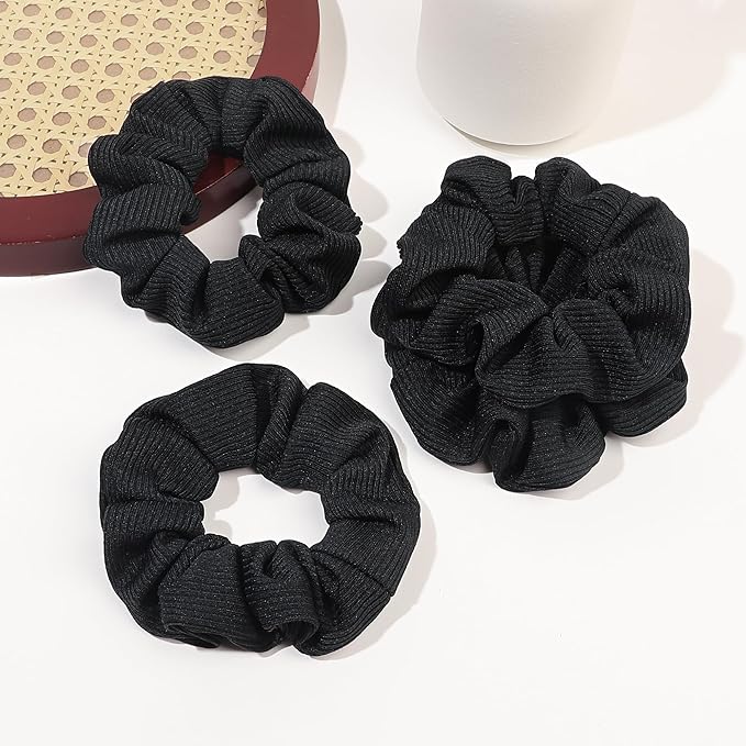 Ivyu Hair Scrunchies for Women - Hair Ties No Damage Both for Thick Hair or Thin Hair Curl Hair No Crease Black Scrunchies Ponytail Holder No Hurt Your Hair