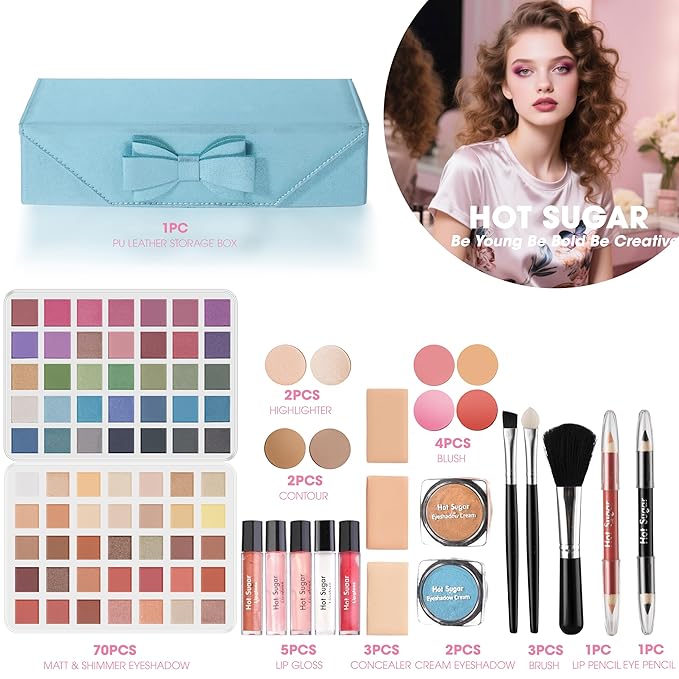Hot Sugar Girls Makeup Kit for Teenagers, Beginner Makeup Gift Set for Women Full Makeup Kit (Blue)