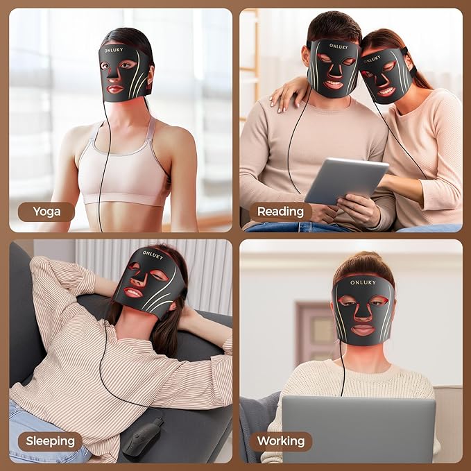 Red Light Therapy Mask for Face,70 LED Face Mask Light Therapy,USB C Rechargeable,Infrared Light Therapy Mask for Home Working Travel Yoga Sleep