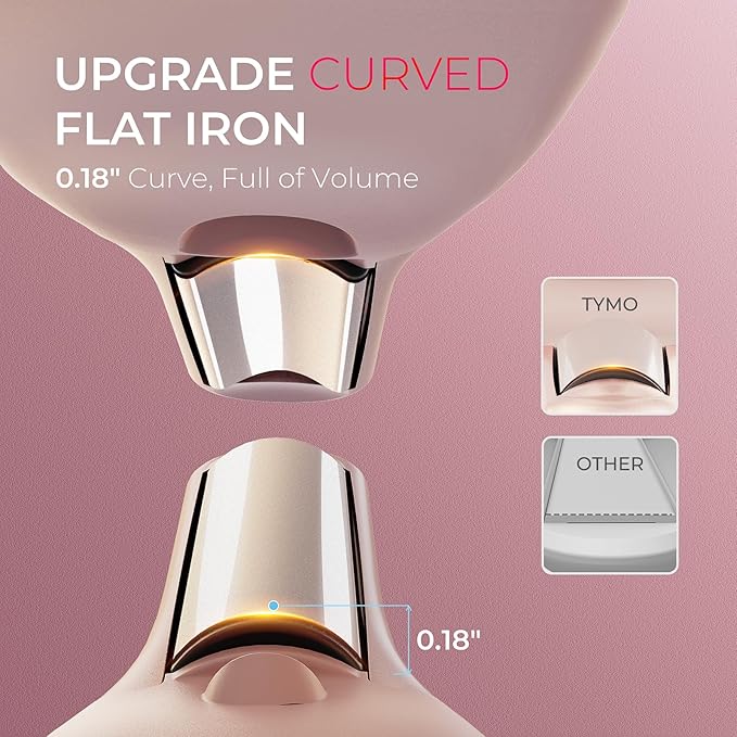 TYMO Cordless Mini Flat Iron for Short Hair, Portable 0.65 Inch Curling Iron for Travel, Hair Straightener and Curler 2 in 1, Ceramic Small Pencil Flat Iron with Curved, Dual Voltage, Pink