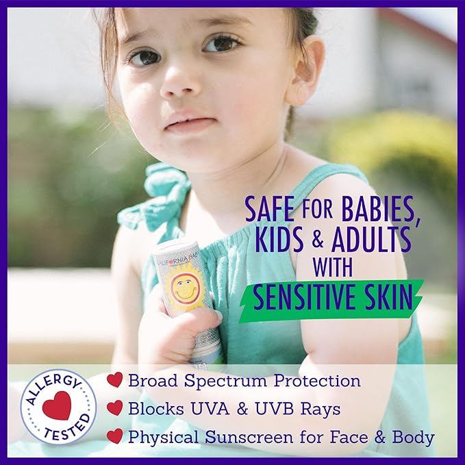 California Baby Super Sensitive SPF 30+ Sunscreen Stick | Unscented Baby Sunscreen for Face + Body | Travel Size Mineral | 0.5oz