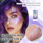 DAGEDA Purple Body Glitter Stick,Sparkly Face Glitter Makeup,Holographic Hair Glitters Mermaid Makeup Rave Outfits for Women, Shimmer Face Paint Stick Singer Concert Accessories